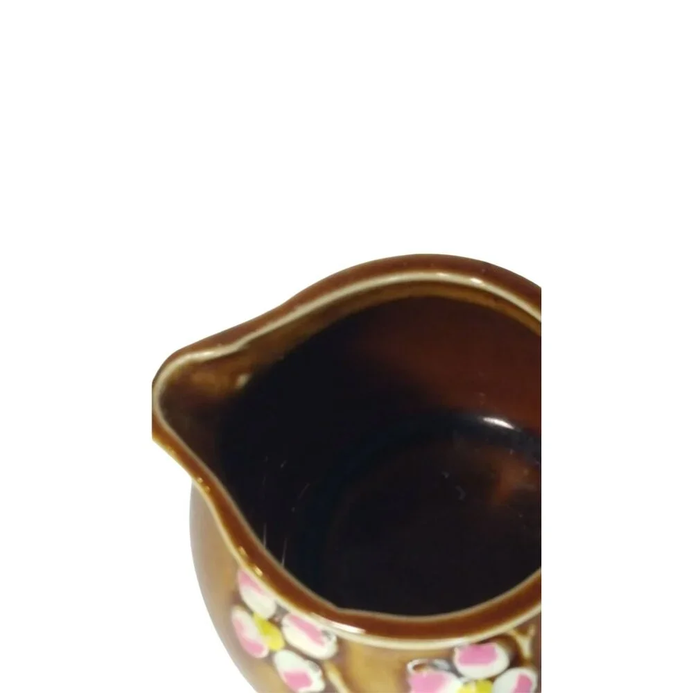 Vintage Japanese Creamer Brown Pink Cherry Blossums Made‎ in Japan Mid Century